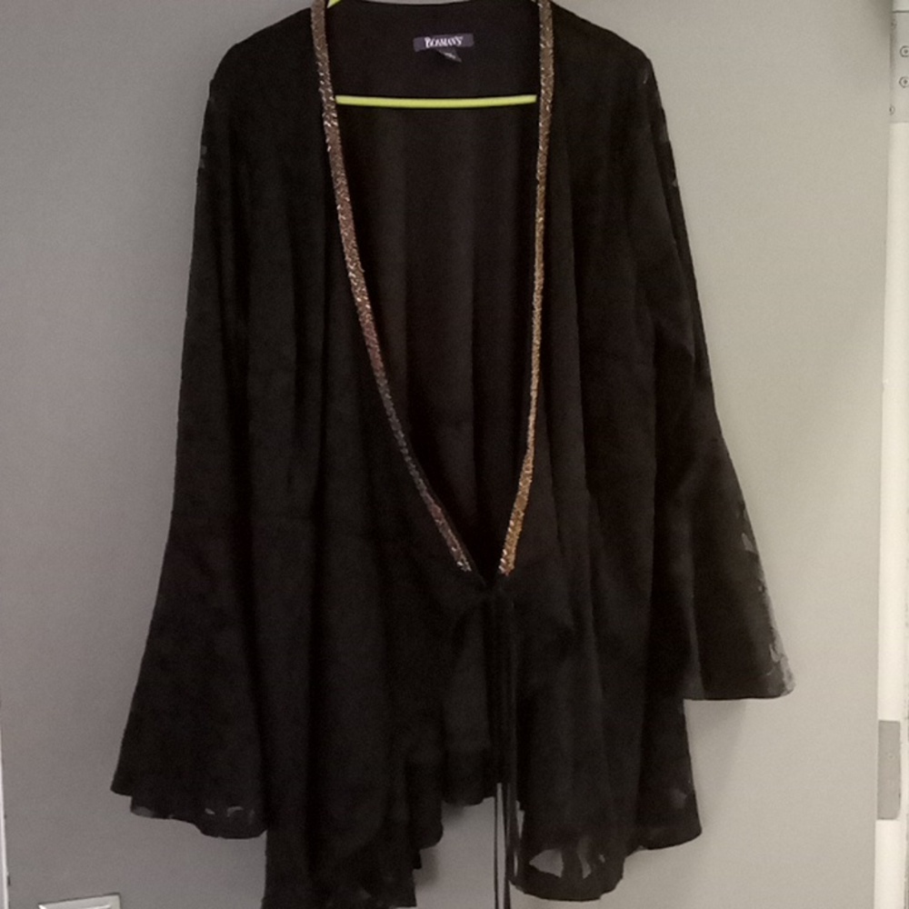 Vanity Black Open-Front Cardigan with Sequin Trim